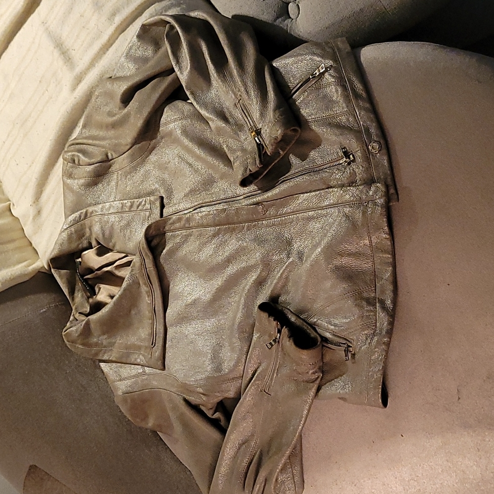 Leather shimmering metallic silver jacket